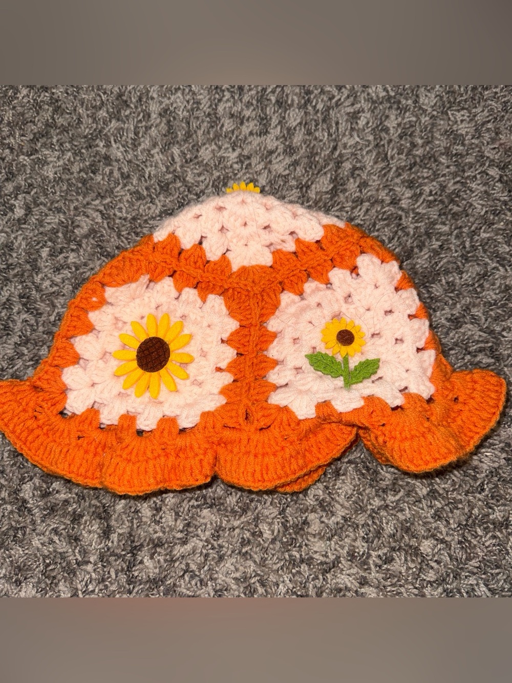 Orange & Cream Crochet Sunflower Womens hat